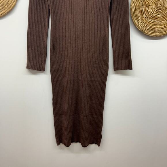 ASOS Neutral Brown Mock Neck Stretch Ribbed Knit Midi Sweater Dress 10 - Picture 4 of 6